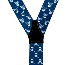 Suspensórios elásticos azul com caveiras