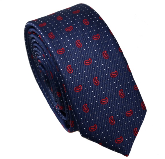 Gravata Estreita Azul Marinho Paisley