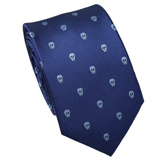Gravata Estreita Azul Marinho com Caveiras