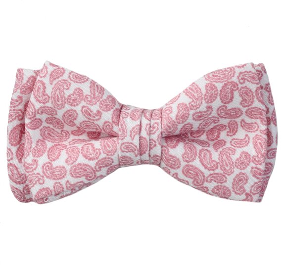 Laço Menino Branco Paisley Rosa
