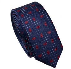 Gravata Estreita Azul Marinho Paisley