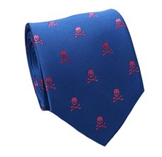 Gravata Azul France com Caveiras Rosa