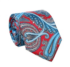 Gravata e Lenço Paisley Vermelho em Seda Natural